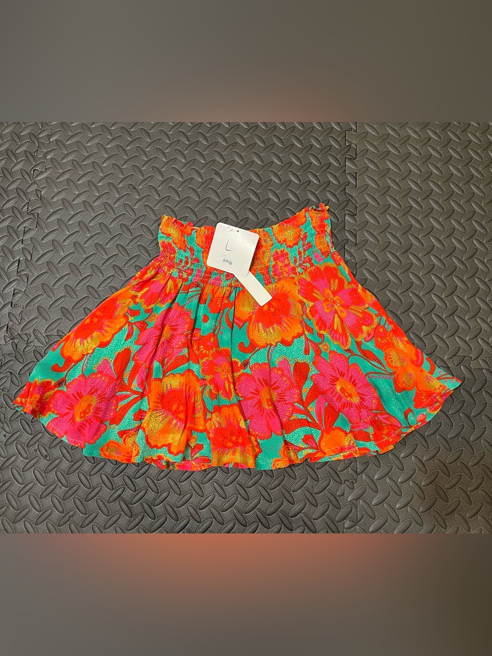 Smocked Floral Mini Skirt - Pink & Orange
